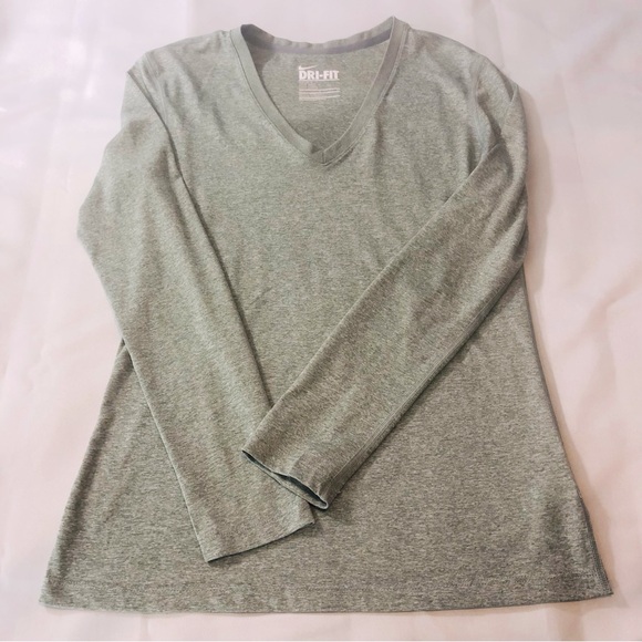 Nike Dri-Fit V Neck Gray Long Sleeve Shirt - Picture 11 of 16